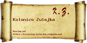 Kolonics Zulejka névjegykártya